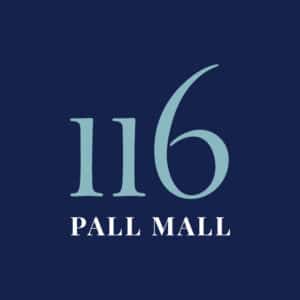 116 Pall Mall logo with the text: 116 PALL MALL with a navy blue background, 116 in light blue traditional font and PALL MALL in white capital letters also in traditional font